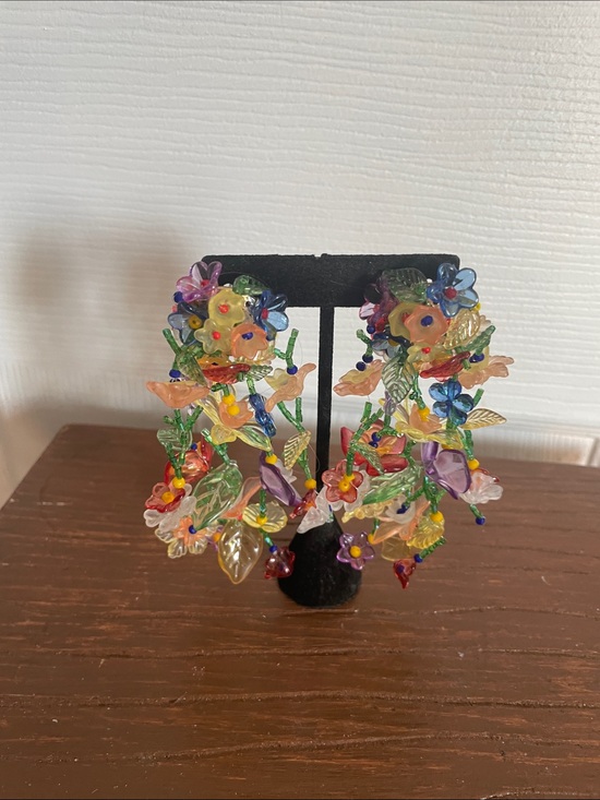 Accessories - Colorful Floral Beaded Dangle Earrings - Multicolor